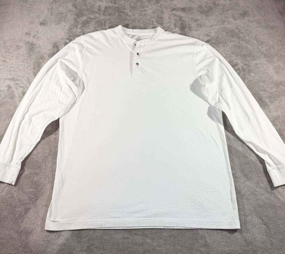 L.L. Bean Long Sleeve Henley Shirt XL Tall White Cotton
